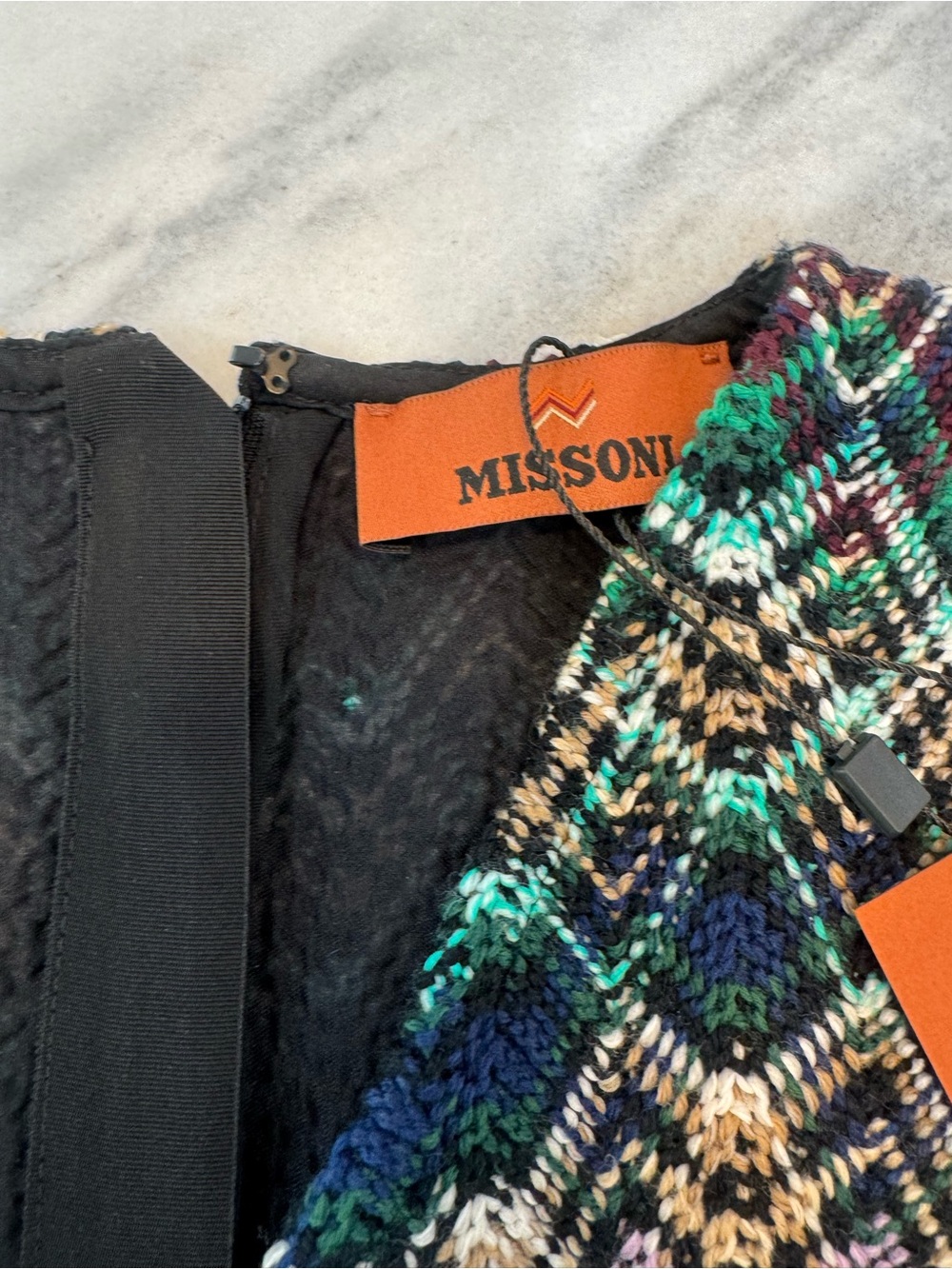 Missoni Sleeveless Multicolor Chevron Pattern Dress - Navy & Teal - Picture 6 of 7